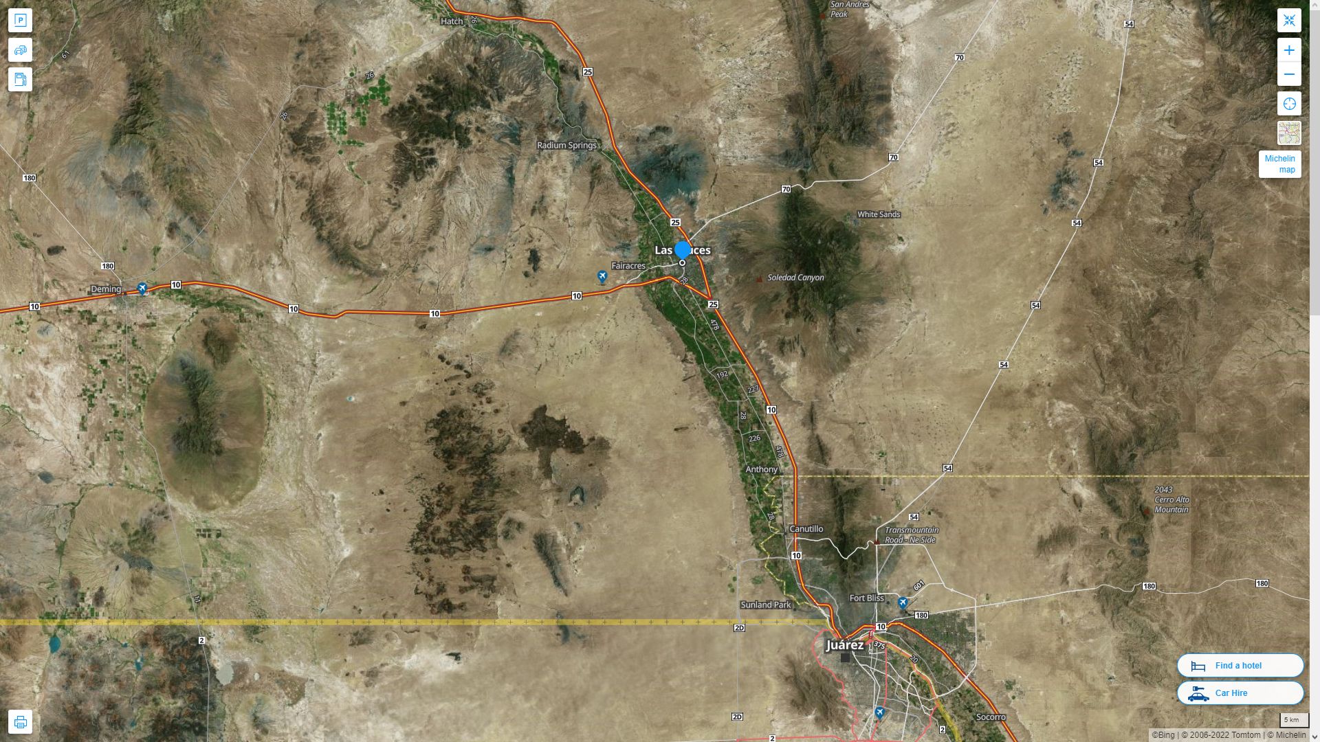 Las Cruces New Mexico Highway and Road Map with Satellite View